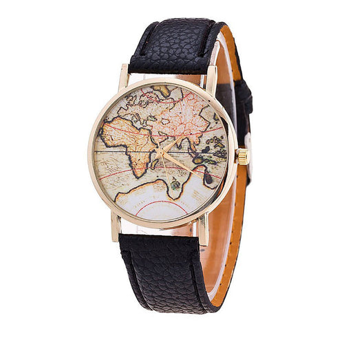Watches Women World Map PU Leather Wrist Watch Global Travel By Plane 2018 - aliexpress.ma