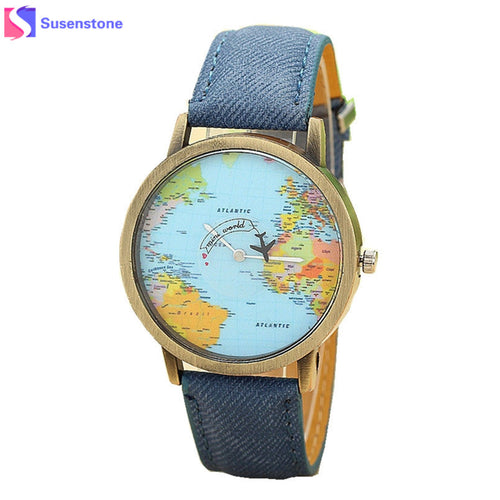 Fashion Global Travel By Plane Map Men Women Watches Casual Denim Quartz Watch Casual Sports Watches for Men relogio feminino - aliexpress.ma