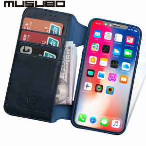 Musubo Luxury Leather Case For iphone X Flip Case Silicone Cover for iphone 8 Plus 7 6 6s Plus TPU wallet card holder detachable - aliexpress.ma