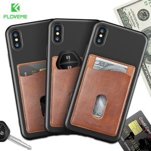FLOVEME Leather 3M Adhesives Card Sticker Pocket Universal Credit Card Wallet Case For iPhone X 8 Samsung Women Men Phone Pouch - aliexpress.ma