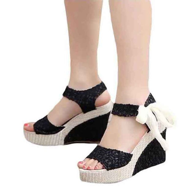 Shoes Women 2018 Summer New Sweet Flowers Buckle Open Toe Wedge Sandals Floral high-heeled Shoes Platform Sandals - aliexpress.ma