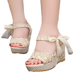 Shoes Women 2018 Summer New Sweet Flowers Buckle Open Toe Wedge Sandals Floral high-heeled Shoes Platform Sandals - aliexpress.ma