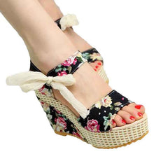 Shoes Women 2018 Summer New Sweet Flowers Buckle Open Toe Wedge Sandals Floral high-heeled Shoes Platform Sandals - aliexpress.ma
