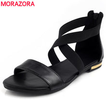 MORAZORA 2018 Genuine Leather Women Sandals Hot Sale Fashion Summer Sweet Women Flats Heel Sandals Ladies Shoes Black - aliexpress.ma