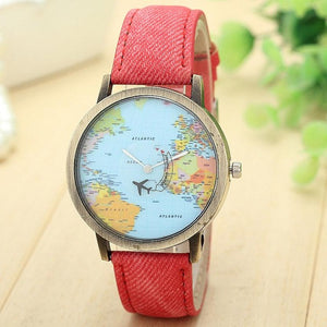 Hot Sale Mini World Fashion Quartz Watch Men Unisex Map Airplane Travel Around The World Women Leather Dress Wrist Watches #Ju - aliexpress.ma