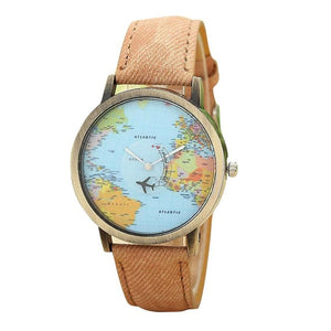 Hot Sale Mini World Fashion Quartz Watch Men Unisex Map Airplane Travel Around The World Women Leather Dress Wrist Watches #Ju - aliexpress.ma