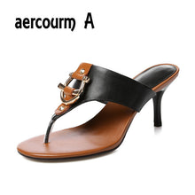 Aercourm A 2018 Women Genuine Leather Sandals Woman Fashion Slippers Lady Summer High Heel heel Slippers Withe Flip Flops H746 - aliexpress.ma