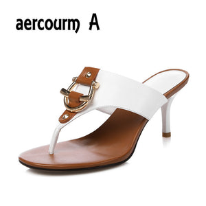 Aercourm A 2018 Women Genuine Leather Sandals Woman Fashion Slippers Lady Summer High Heel heel Slippers Withe Flip Flops H746 - aliexpress.ma