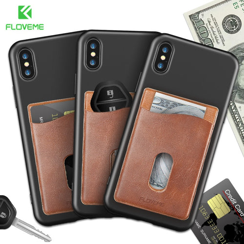 FLOVEME Leather 3M Adhesives Card Sticker Pocket For iPhone X 8 Universal Credit Card Wallet Case For Samsung S9 S8 Pouch Conque - aliexpress.ma