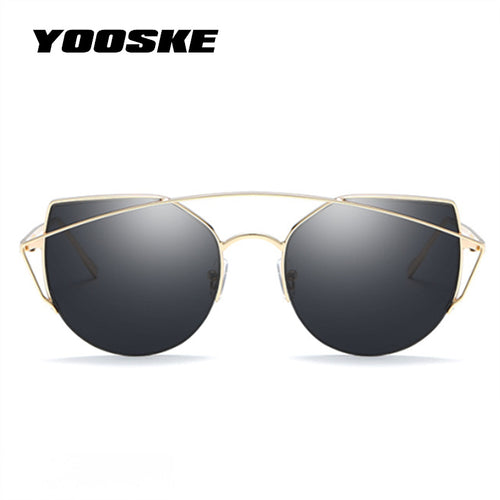 YOOSKE Flat top Cat eye Sunglasses Women Luxury Original Sun Glasses Female Vintage Metal Double Beam Eyewear Cateyes Sunglass - aliexpress.ma