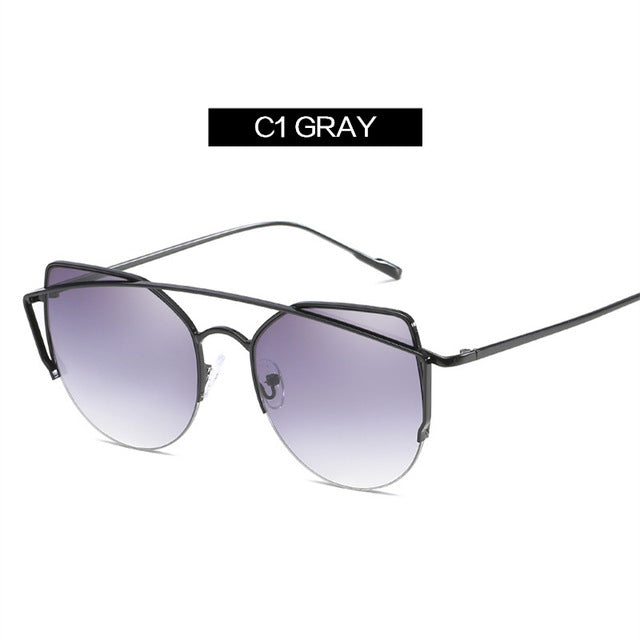 YOOSKE Flat top Cat eye Sunglasses Women Luxury Original Sun Glasses Female Vintage Metal Double Beam Eyewear Cateyes Sunglass - aliexpress.ma