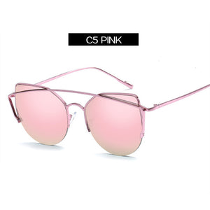 YOOSKE Flat top Cat eye Sunglasses Women Luxury Original Sun Glasses Female Vintage Metal Double Beam Eyewear Cateyes Sunglass - aliexpress.ma