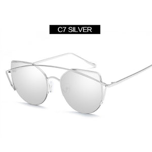 YOOSKE Flat top Cat eye Sunglasses Women Luxury Original Sun Glasses Female Vintage Metal Double Beam Eyewear Cateyes Sunglass - aliexpress.ma