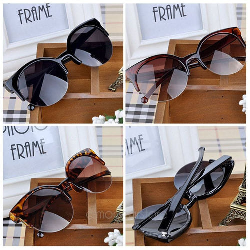 car styling Cat Eye Sunglasses Women Vintage Semi-Rimless Sun Glasses Inspired Round Circle Driver Goggles - aliexpress.ma