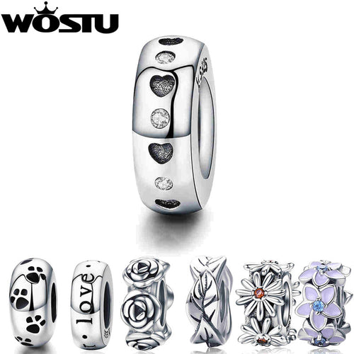 WOSTU Real 925 Sterling Silver 9 Styles Heart & Clear CZ Spacer Stopper Beads fit Wostu original Charm Bracelet Jewelry CQC593 - aliexpress.ma