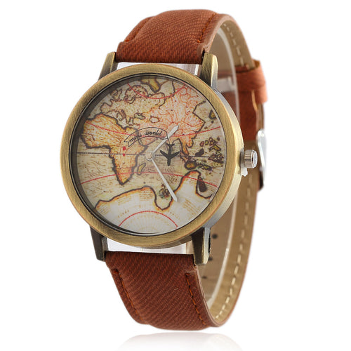 2017 New Fashion Global Travel By Plane Map Men Women Watches Casual Denim Quartz Watch Casual Sports Watches for Men kol saati - aliexpress.ma