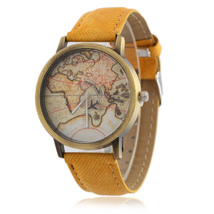 2017 New Fashion Global Travel By Plane Map Men Women Watches Casual Denim Quartz Watch Casual Sports Watches for Men kol saati - aliexpress.ma