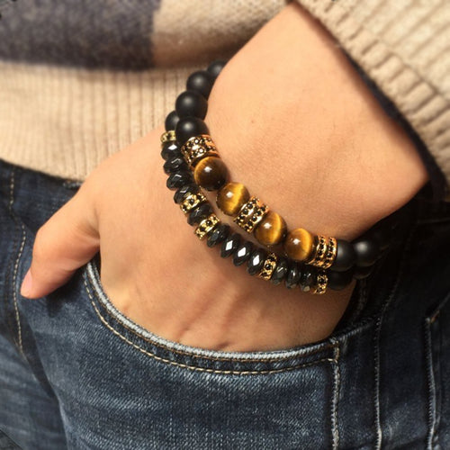 2 Pcs/Set Black Matte Beads Hematite Bracelet Luxury Zirconia Paved Tiger Eyes Couple Braclet For Mens Hand Jewelry Accessories - aliexpress.ma