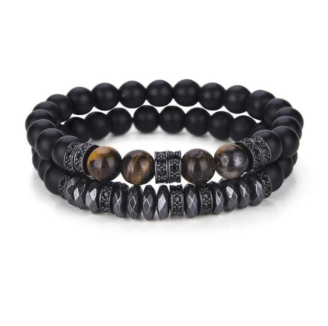 2 Pcs/Set Black Matte Beads Hematite Bracelet Luxury Zirconia Paved Tiger Eyes Couple Braclet For Mens Hand Jewelry Accessories - aliexpress.ma
